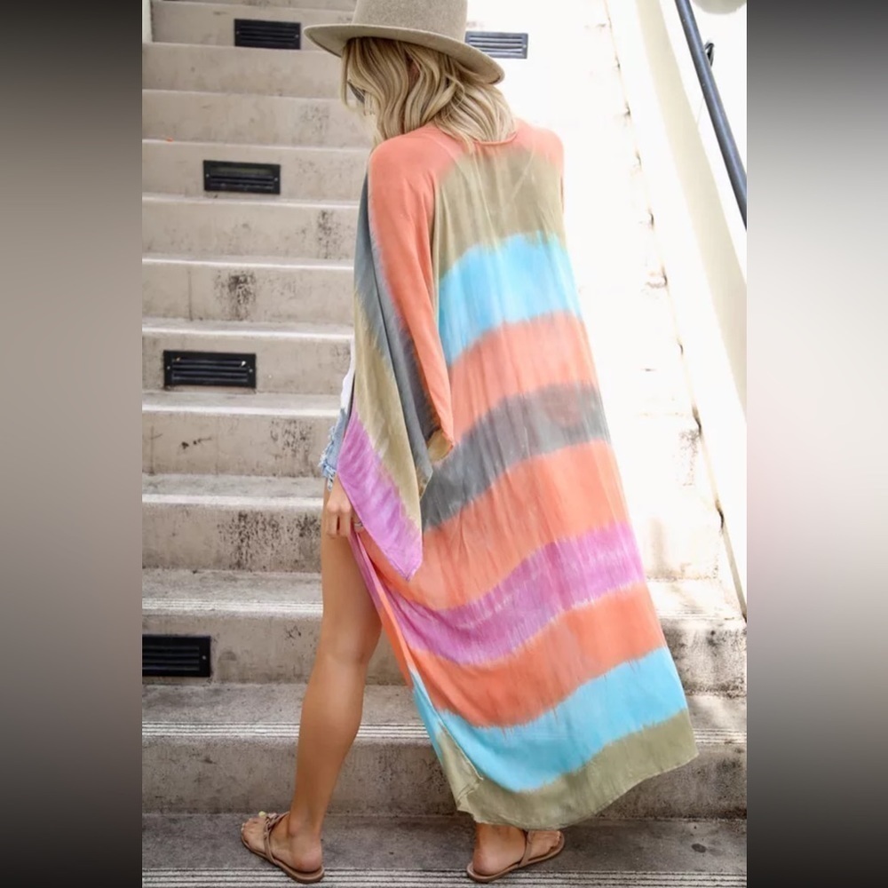 Bohemian Oversized Tie Dye Kimono Cardigan Shawl Duster Plus Size - Picture 6 of 8